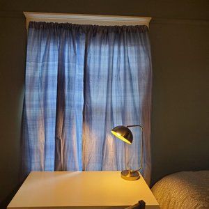 Blue Plaid Silk Lined Curtains Panels (2)